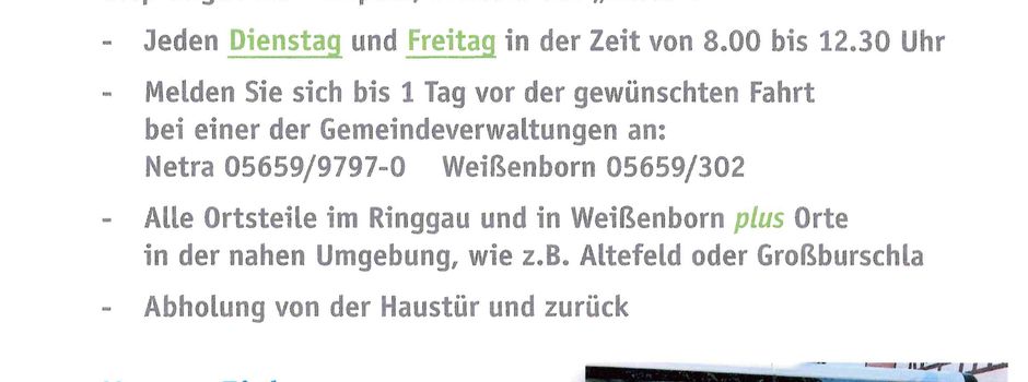bürgermobil Ärzte- und Einkaufsbus Ringgau-Weißenborn