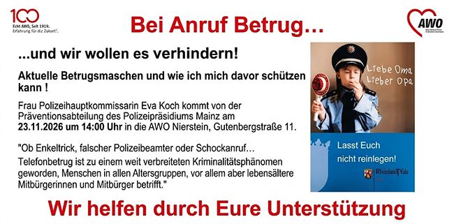 Schutz vor Telefonbetrug: AWO Nierstein lädt zu Info-Nachmittag mit der Polizei ein