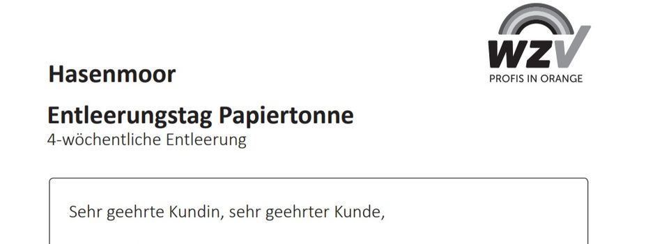 Änderung: Leerung der Papiertonne