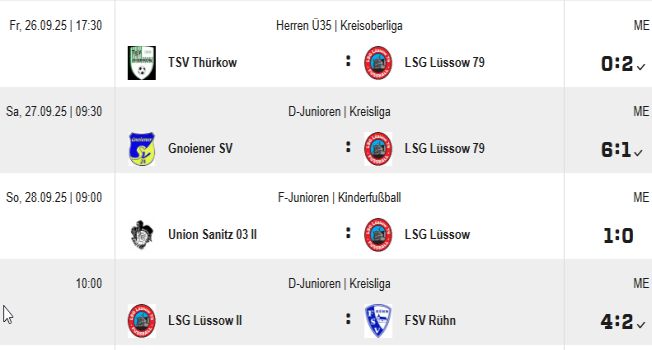 Ergebnisse vom Wochenende 26.09. - 28.09.2025