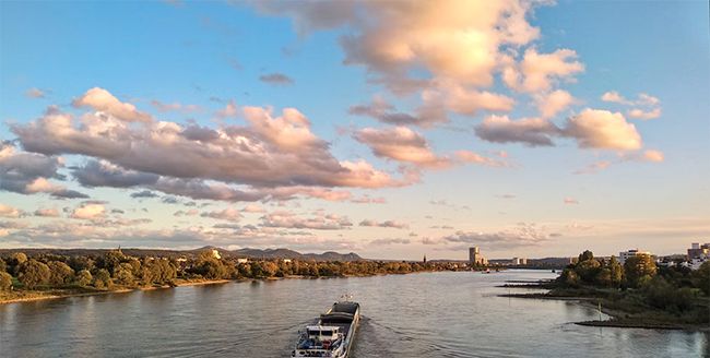 Schifffahrtsperre nach Festfahrungen auf dem Rhein bei Ludwigshöhe