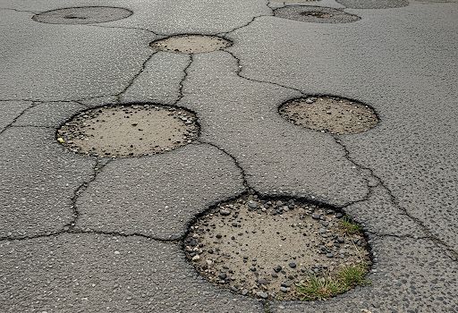 Schlaglöcher und fehlende Fahrbahnmarkierungen melden