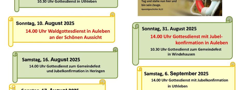 Gottesdienste im Pfarrbereich Heringen