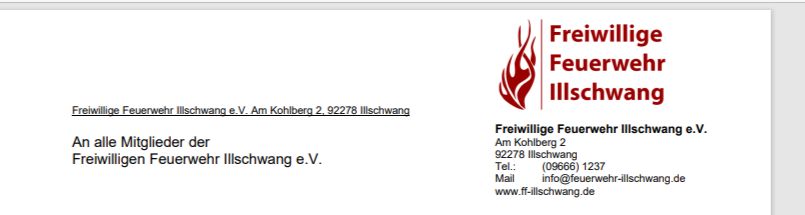 Einladung Jahreshauptversammlung Freiwillige Feuerwehr Illschwang e.V. am 15.03.2025, 19:00 Uhr