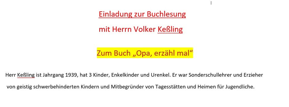 Buchlesung mit Volker Keßling