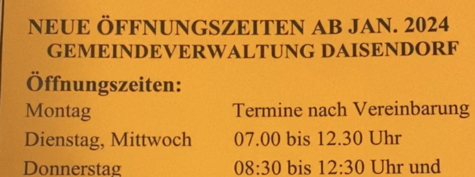 neue Öffnungszeiten im Rathaus ab 2024