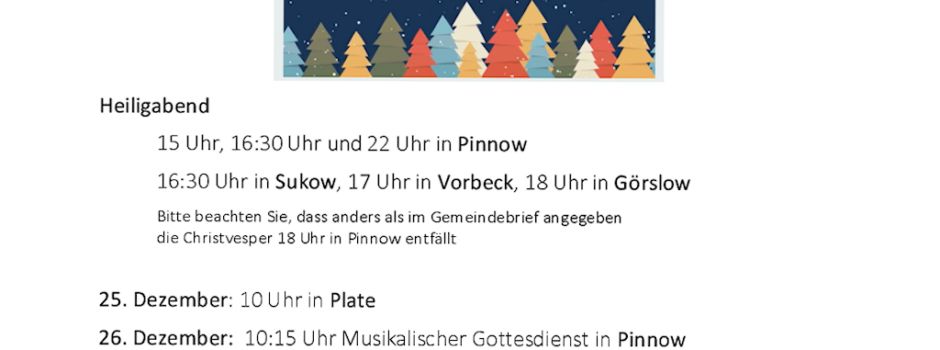 Gottesdienste Weihnachten 2024