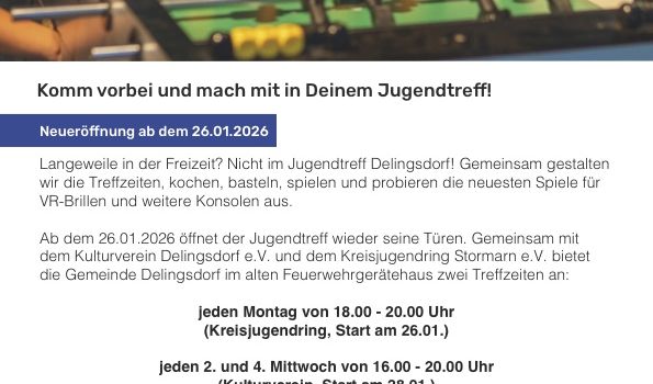 Jugendtreff für Delingsdorf.
Neubeginn im alten Gerätehaus