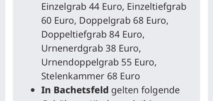 Berichtigung zum Artikel über die Friedhofsgebühren in der Zeitung. 