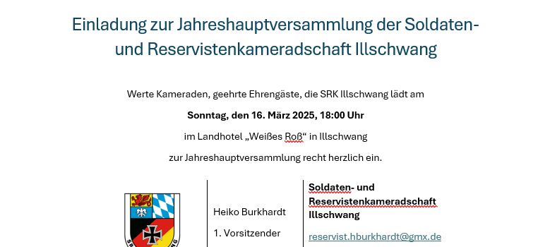 Einladung zur Jahreshauptversammlung der SRK Illschwang