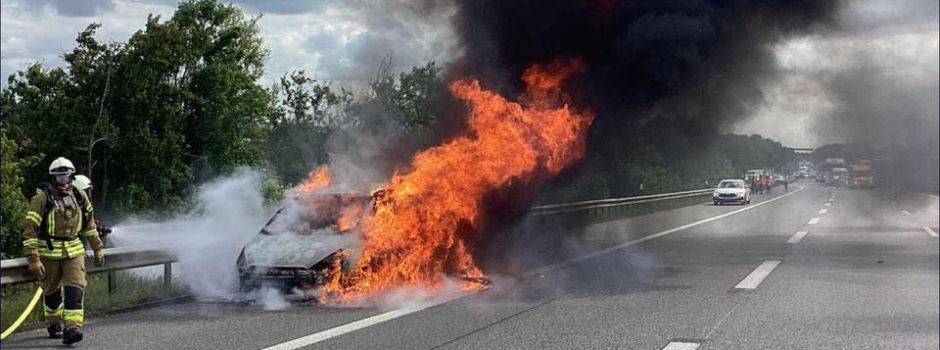Auto brennt auf A63 zwischen Nieder-Olm und Klein-Winternheim aus