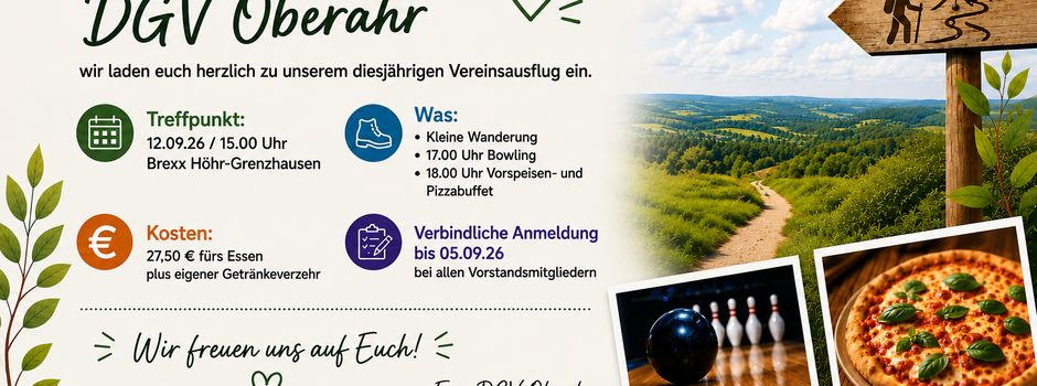 Einladung zum Vereinsausflug den DGV Oberahr