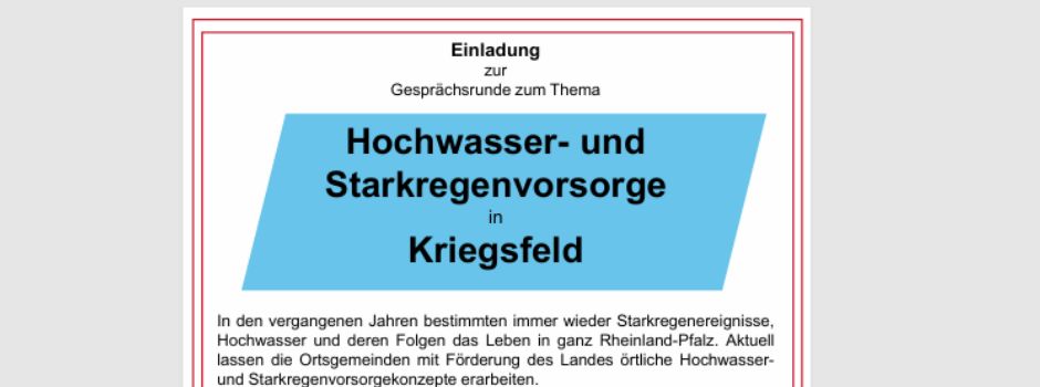 Herzliche Einladung zum 1. Workshop "Hochwasser- und Starkregenvorsorge"
