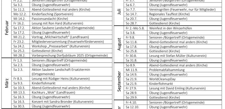 Veranstaltungskalender 2024 inkl. pdf zum Ausdrucken