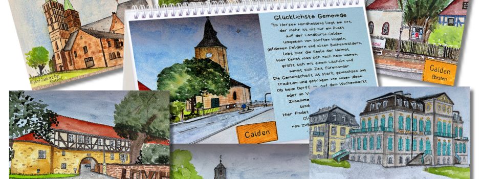 Selbstgemalte Aquarell-Kalender von Calden und Kassel für das Jahr 2026 jetzt im Rathaus erhältlich!