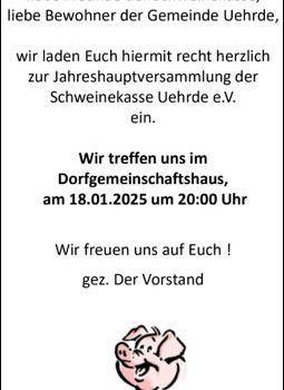 Jahreshauptversammlung am 18.01.2025 um 20 Uhr im DGH