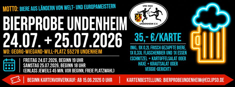 Internationale Bierspezialitäten zur WM: VfR 1945 Undenheim lädt zur Bierprobe 2026