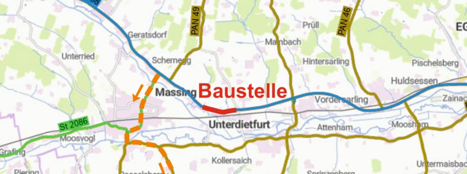 Vollsperrung der B 388 zwischen Hochholding und Oberdietfurt im Zeitraum von 12.10. bis 16.10.2026 – Bahnübergang Oberdietfurt in diesem Zeitraum weiterhin befahrbar