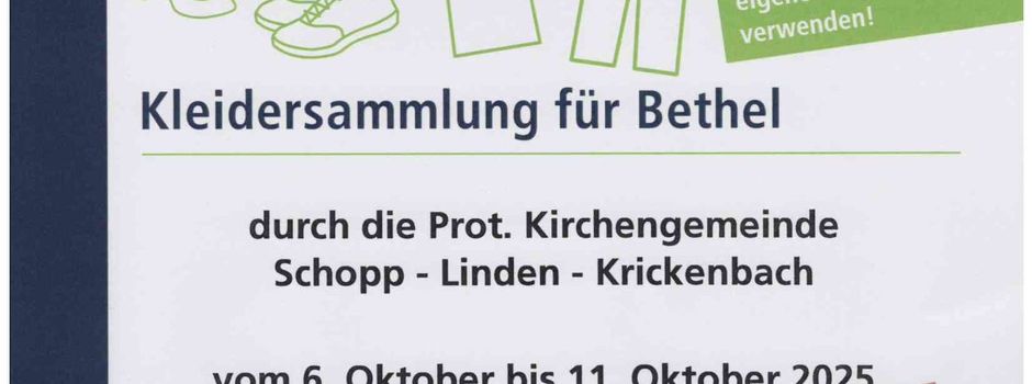 Kurzfristig abgesagt! Kleidersammlung für Bethel