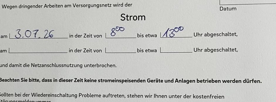 Strom in Barnstorf wird abgeschaltet , 03.07.‼️