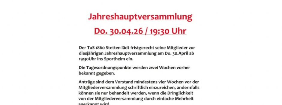 Jahreshauptversammlung - TuS 1860 Stetten e.V.