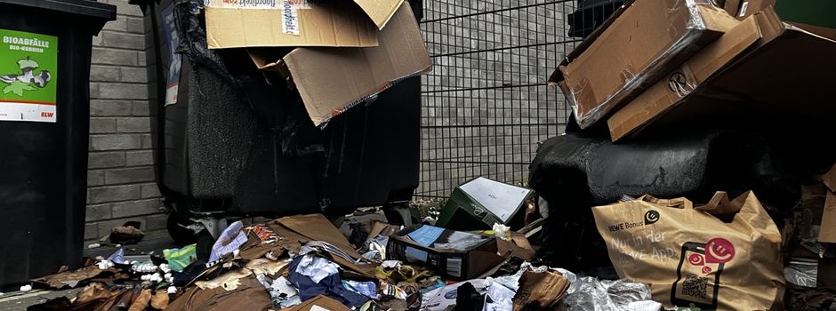 Müll-Chaos in der Rudolf-Dykerhoffstraße in Wiesbaden-Biebrich