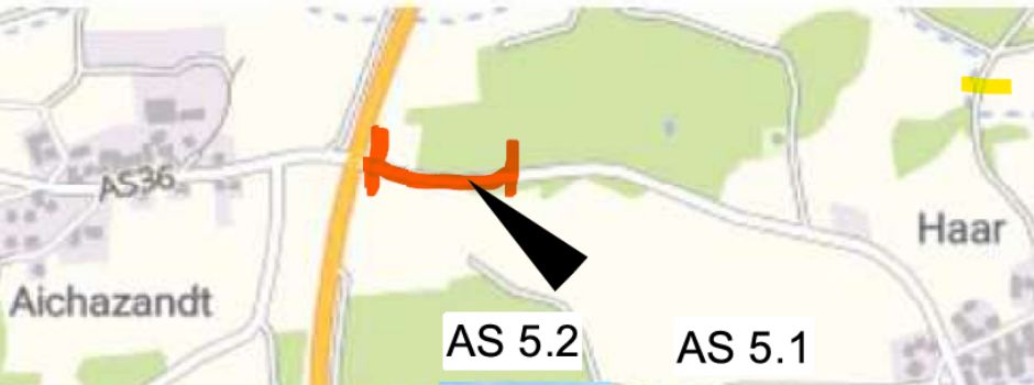 Vollsperrung an der Kreuzung ST 2164,  GVS Richtung Haar aufgrund von Sanierungsarbeiten vom 23.09.2026 bis 25.09.2026