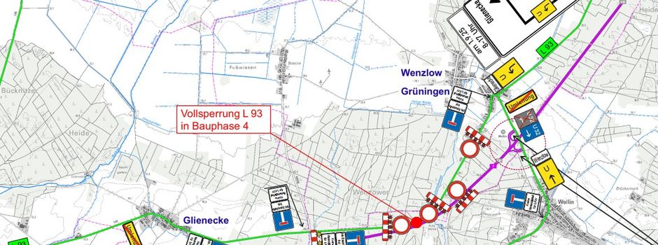 Vollsperrung der L93 Glienecke/ Wenzlow