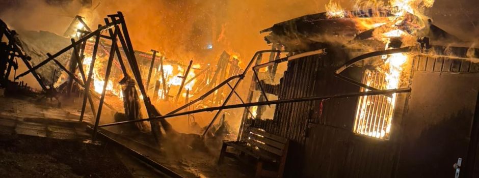Laube und Nebengebäude in Vollbrand – Feuerwehrleute retten mehrere Hasen