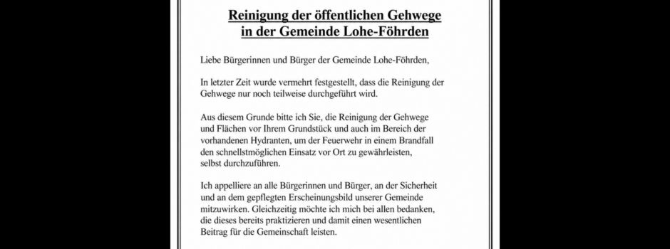 Reinigung der öffentlichen Gehwege in der Gemeinde Lohe-Föhrden