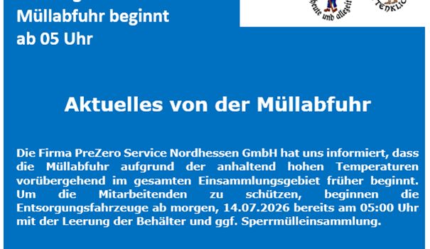 Frühere Müllabfuhr in Weißenborn wegen Hitze