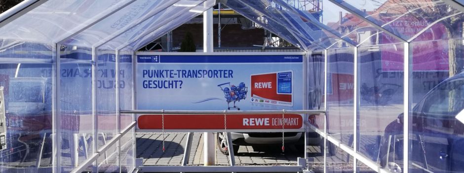 Anzeige: REWE nur noch mit Einkaufswagen betreten