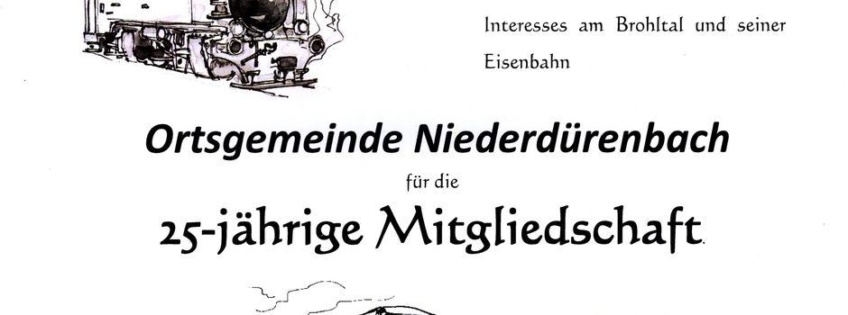 Mitgliederversammlung der IG Brohltal-Schmalspureisenbahn - 25- jähriges Jubiläum der Ortsgemeinde Niederdürenbach