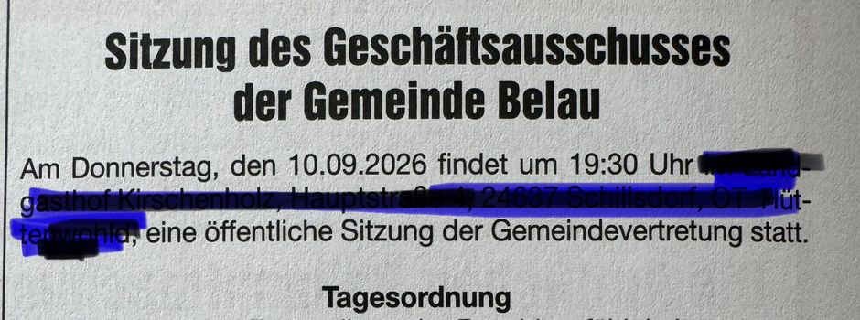Sitzung des Geschäftsausschusses der Gemeinde Belau