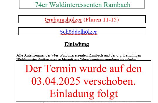 JHV der Waldgemeinschaften verschoben