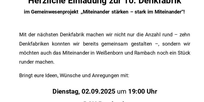 Herzliche Einladung zur 10. Denkfabrik