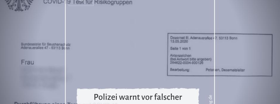 Neue Betrugsmasche - Polizei warnt vor falscher "Bundesstelle für Seuchenschutz"