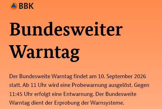 Bundesweiter Warntag am 10. September 2026