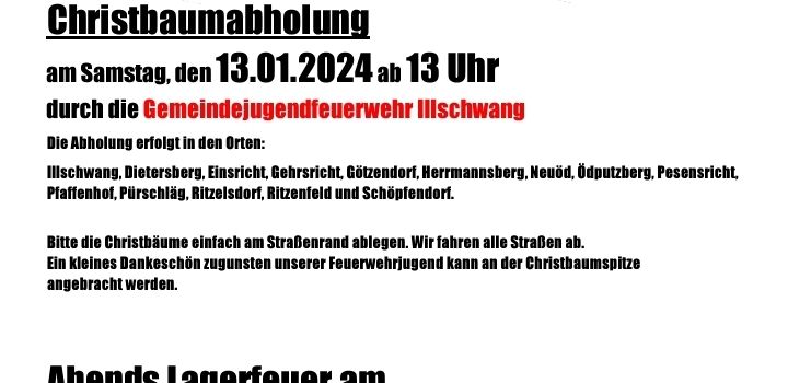 Christbaumabholung durch die Jugendfeuerwehr am Samstag 13. Januar 2024