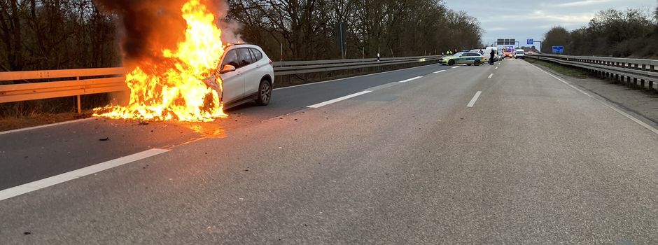 Auto-Vollbrand auf A66 bei Wiesbaden