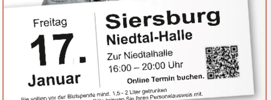 Blutspende in Siersburg am 17.01.25 - Jetzt Termin sichern