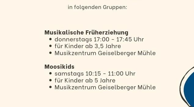 Freie Plätze in der musikalischen Früherziehung und Moosikids