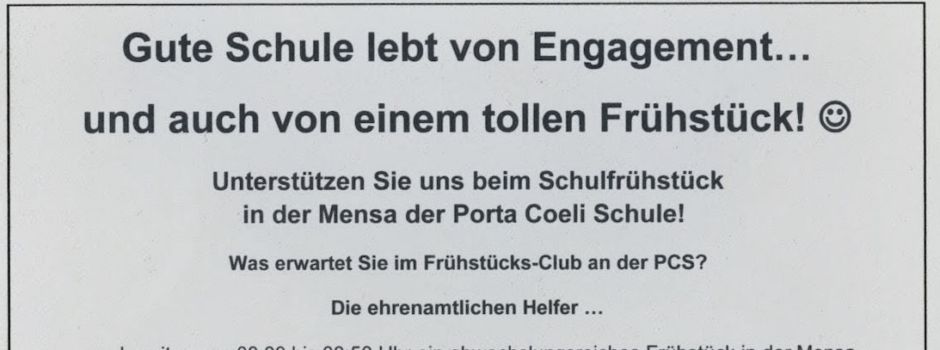 Porta Coeli Schule sucht Helfer beim Schulfrühstück in der Mensa
