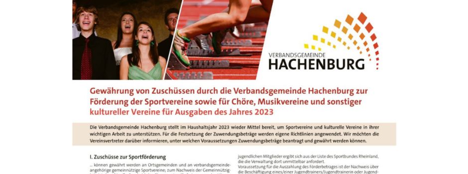 Die VG Hachenburg unterstützt euren gemeinnützigen Verein durch Zuschüsse💰!
