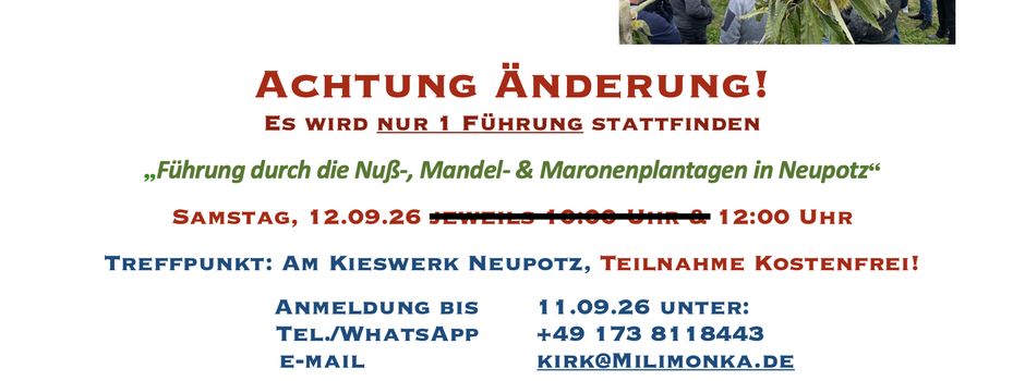 Änderung Plantagenführung!