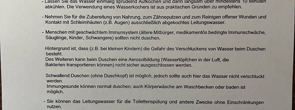 Trinkwasser: Abkochgebot gilt weiter
 Stand KW36