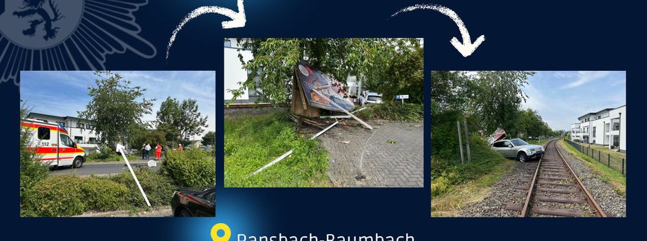 Seniorin rast über Parkplatz und Straße auf Gleise