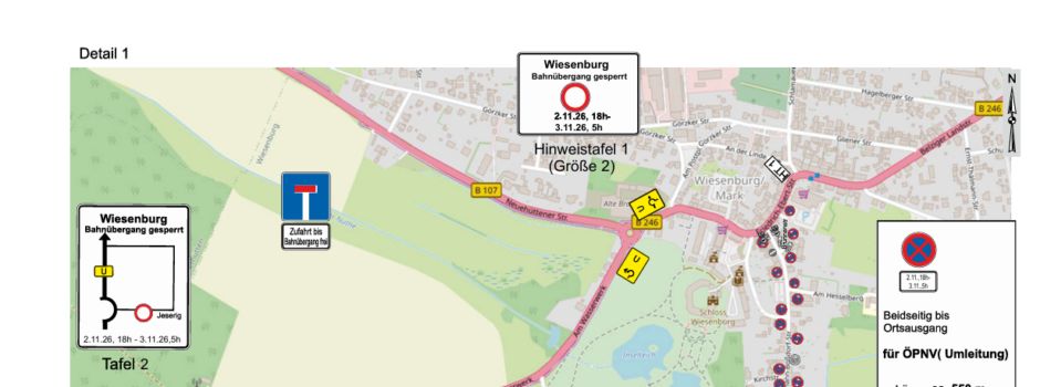 Achtung !: Terminänderung für die Vollsperrung des Bahnübergangs B107 Wiesenburg