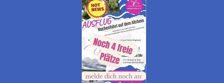 Ausflug "Nachenfahrt auf dem Altrhein" - noch 4 Plätze frei!