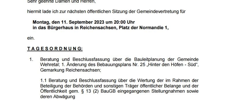 Sitzung der Gemeindevertretung am 11. September 2023